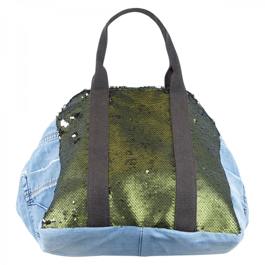 ITAL. LARGE SHOPPER JEANS BAG WITH PAIRED AND LEATHER MIX SHJ 309